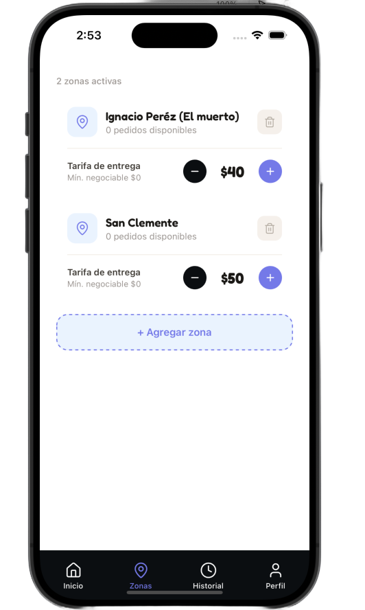 Configuración de zonas y tarifas de entrega
